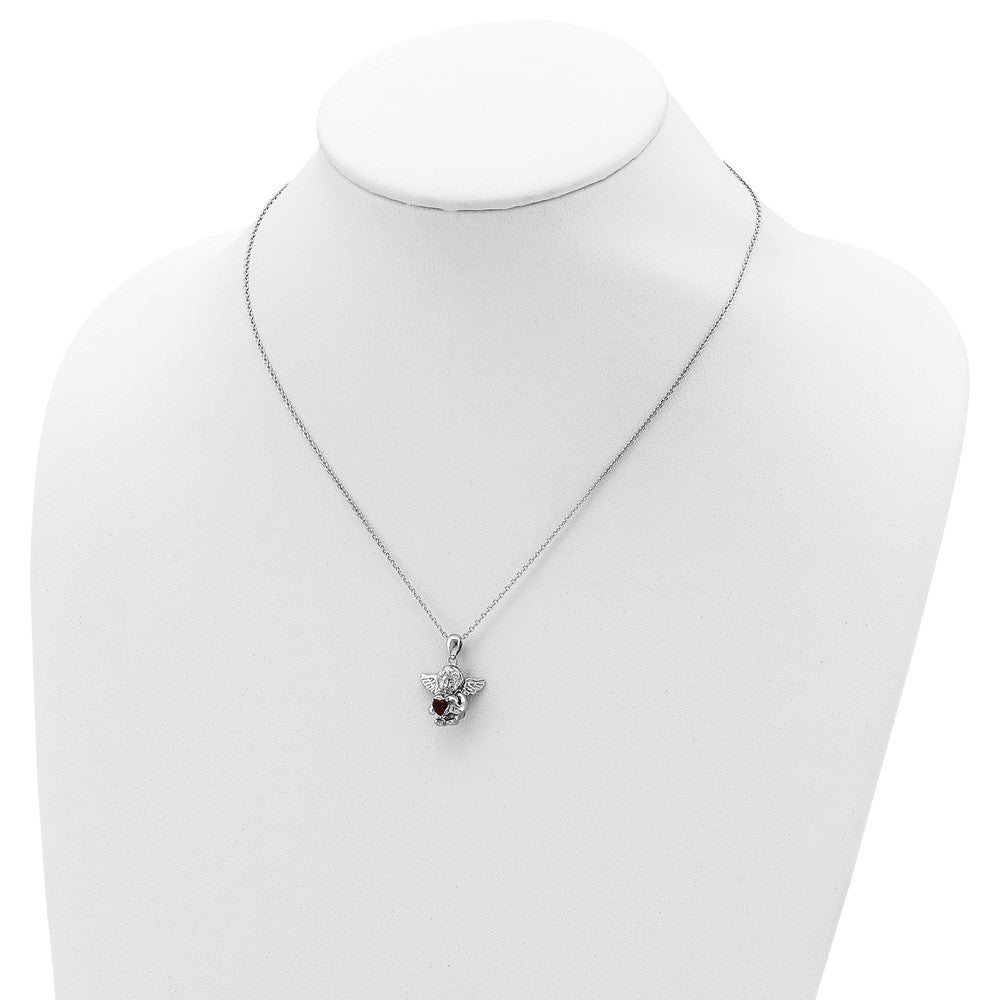 Sterling Silver Rh-Pltd Cz Jan Birthstone Angel Ash Holder 18In Necklace