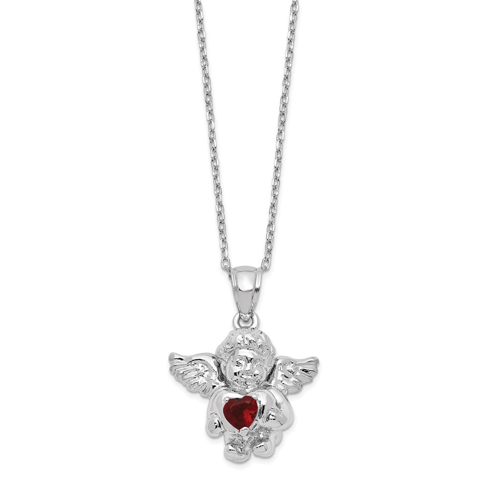Sterling Silver Rh-Pltd Cz Jan Birthstone Angel Ash Holder 18In Necklace
