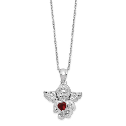 Sterling Silver Rh-Pltd Cz Jan Birthstone Angel Ash Holder 18In Necklace