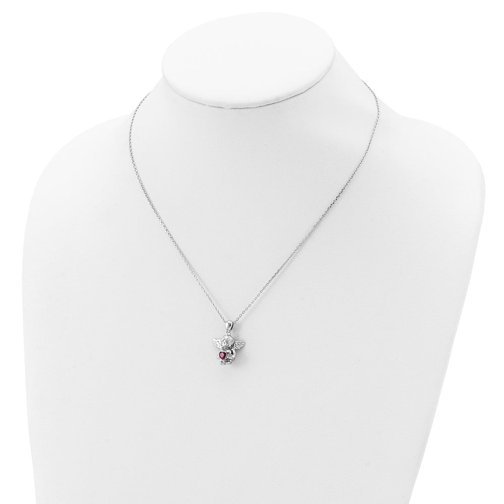 Sterling Silver Rh-Pltd Cz July Birthstone Angel Ash Holder 18In Necklace