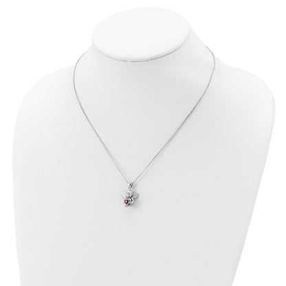Sterling Silver Rh-Pltd Cz July Birthstone Angel Ash Holder 18In Necklace