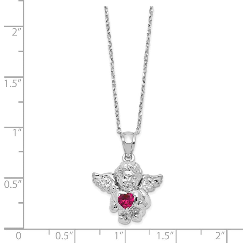 Sterling Silver Rh-Pltd Cz July Birthstone Angel Ash Holder 18In Necklace