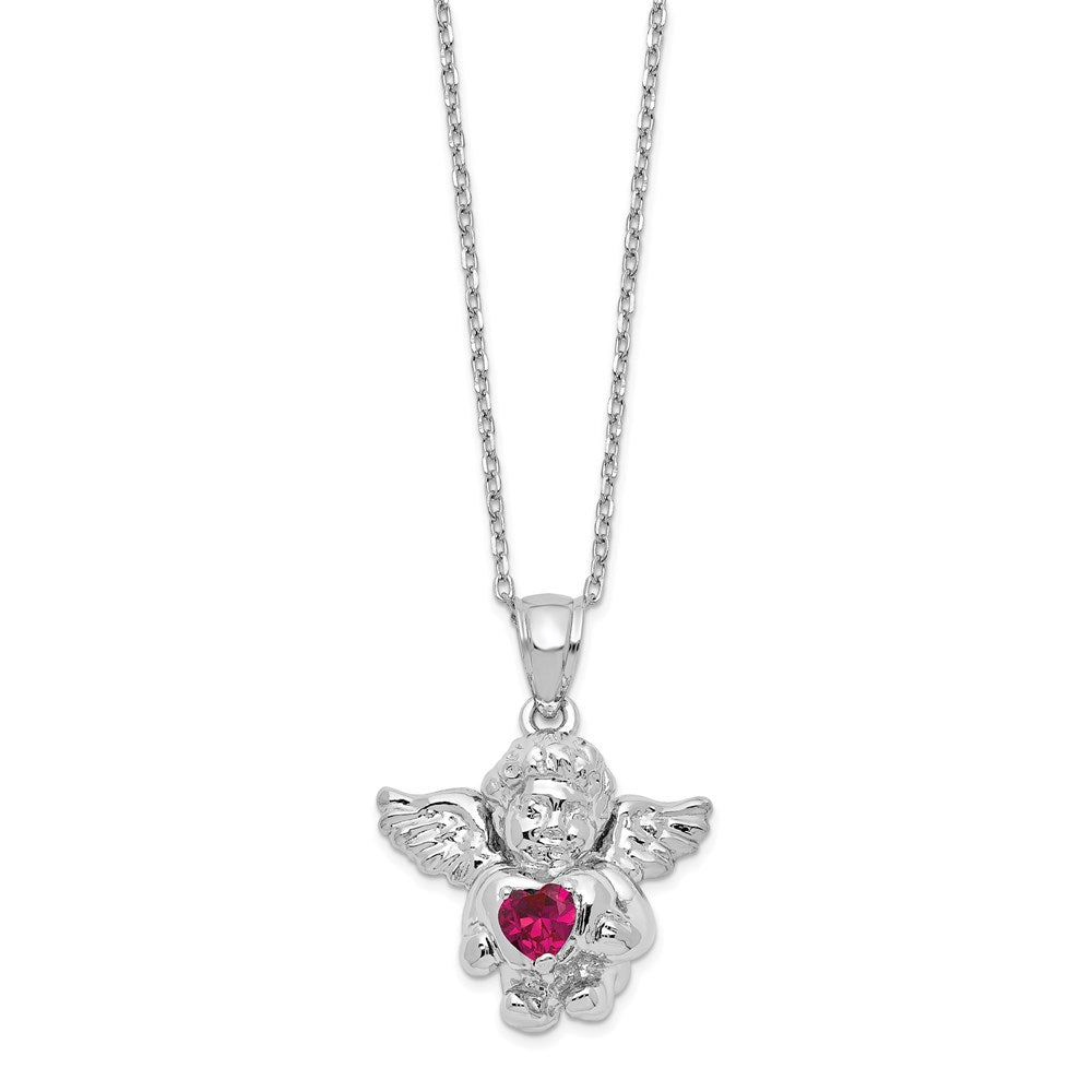 Sterling Silver Rh-Pltd Cz July Birthstone Angel Ash Holder 18In Necklace