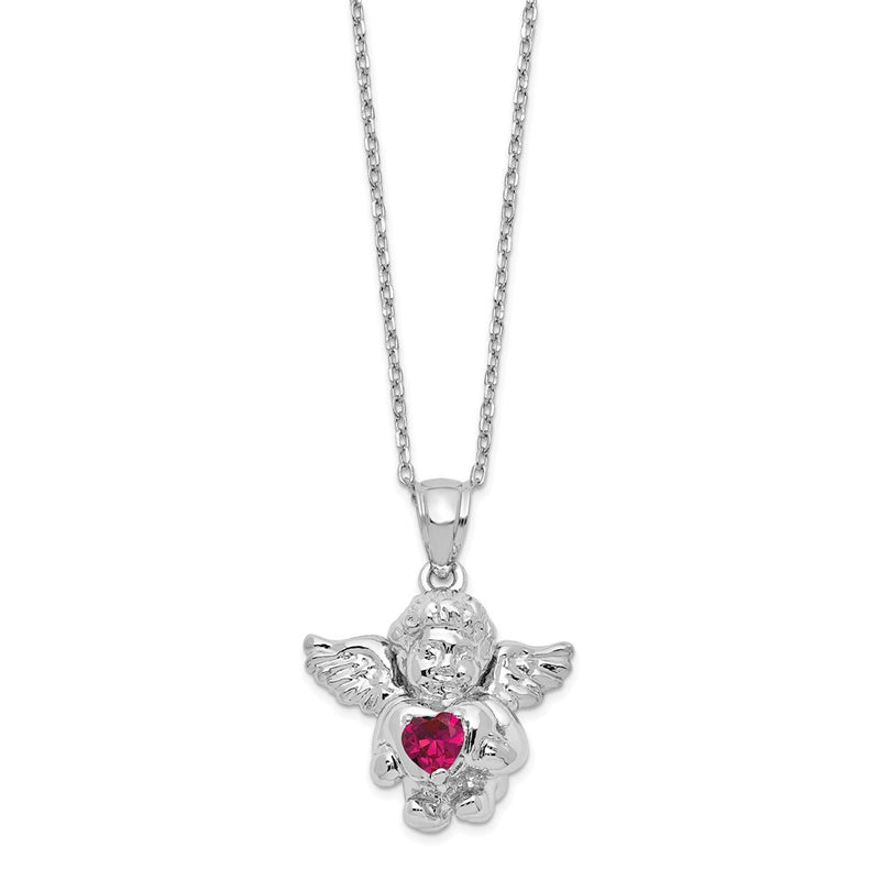 Sterling Silver Rh-Pltd Cz July Birthstone Angel Ash Holder 18In Necklace