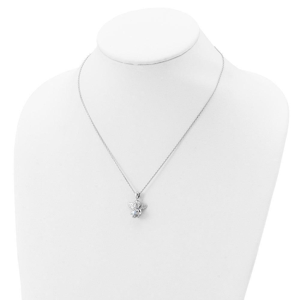 Sterling Silver Rh-Pltd Cz June Birthstone Angel Ash Holder 18In Necklace