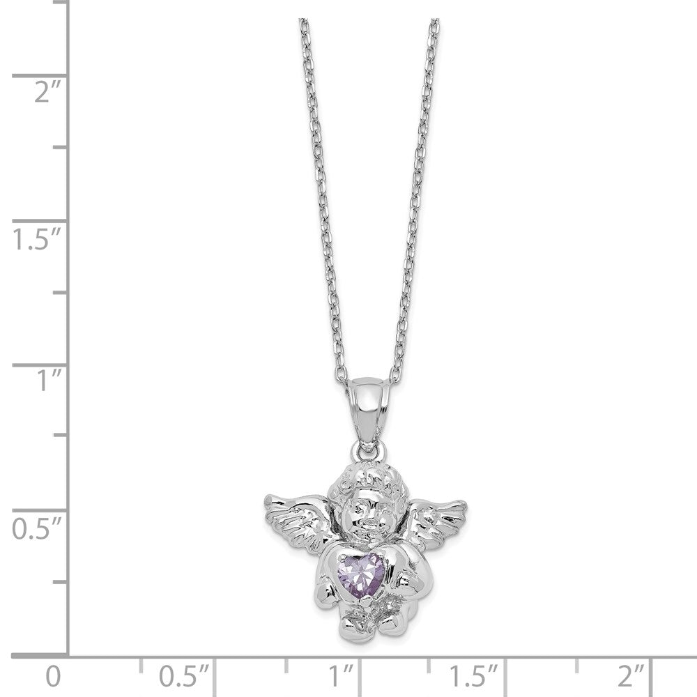 Sterling Silver Rh-Pltd Cz June Birthstone Angel Ash Holder 18In Necklace