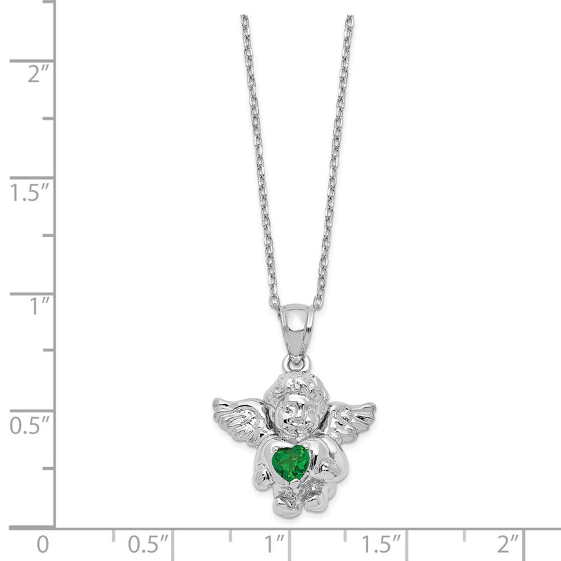 Sterling Silver Rh-Pltd Cz May Birthstone Angel Ash Holder 18In Necklace