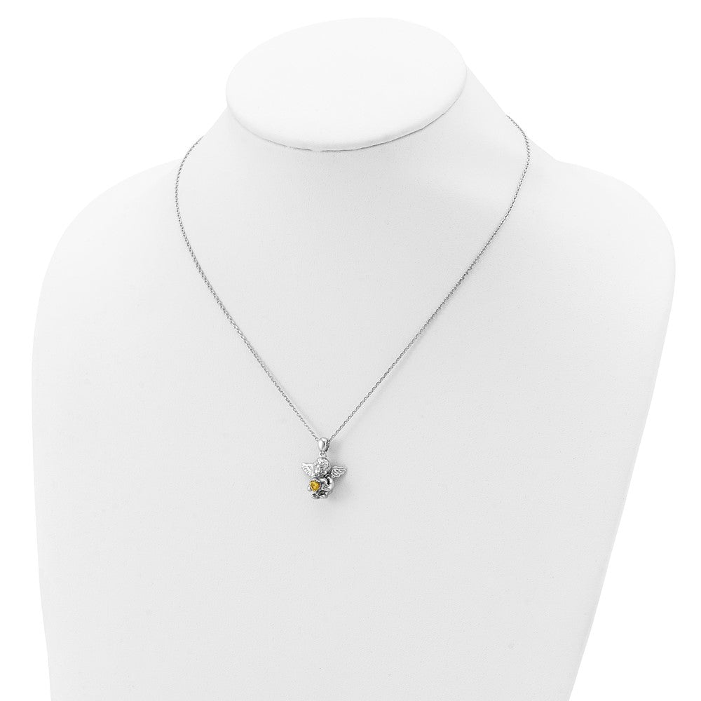Sterling Silver Rh-Pltd Cz Nov Birthstone Angel Ash Holder 18In Necklace