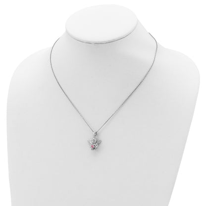 Sterling Silver Rh-Pltd Cz Oct Birthstone Angel Ash Holder 18In Necklace