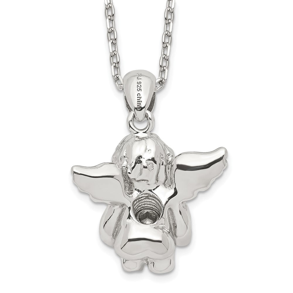 Sterling Silver Rh-Pltd Cz Sept Birthstone Angel Ash Holder 18In Necklace