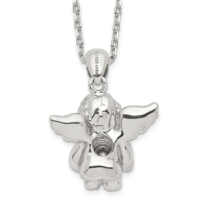 Sterling Silver Rh-Pltd Cz Sept Birthstone Angel Ash Holder 18In Necklace