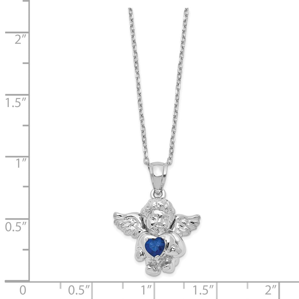 Sterling Silver Rh-Pltd Cz Sept Birthstone Angel Ash Holder 18In Necklace