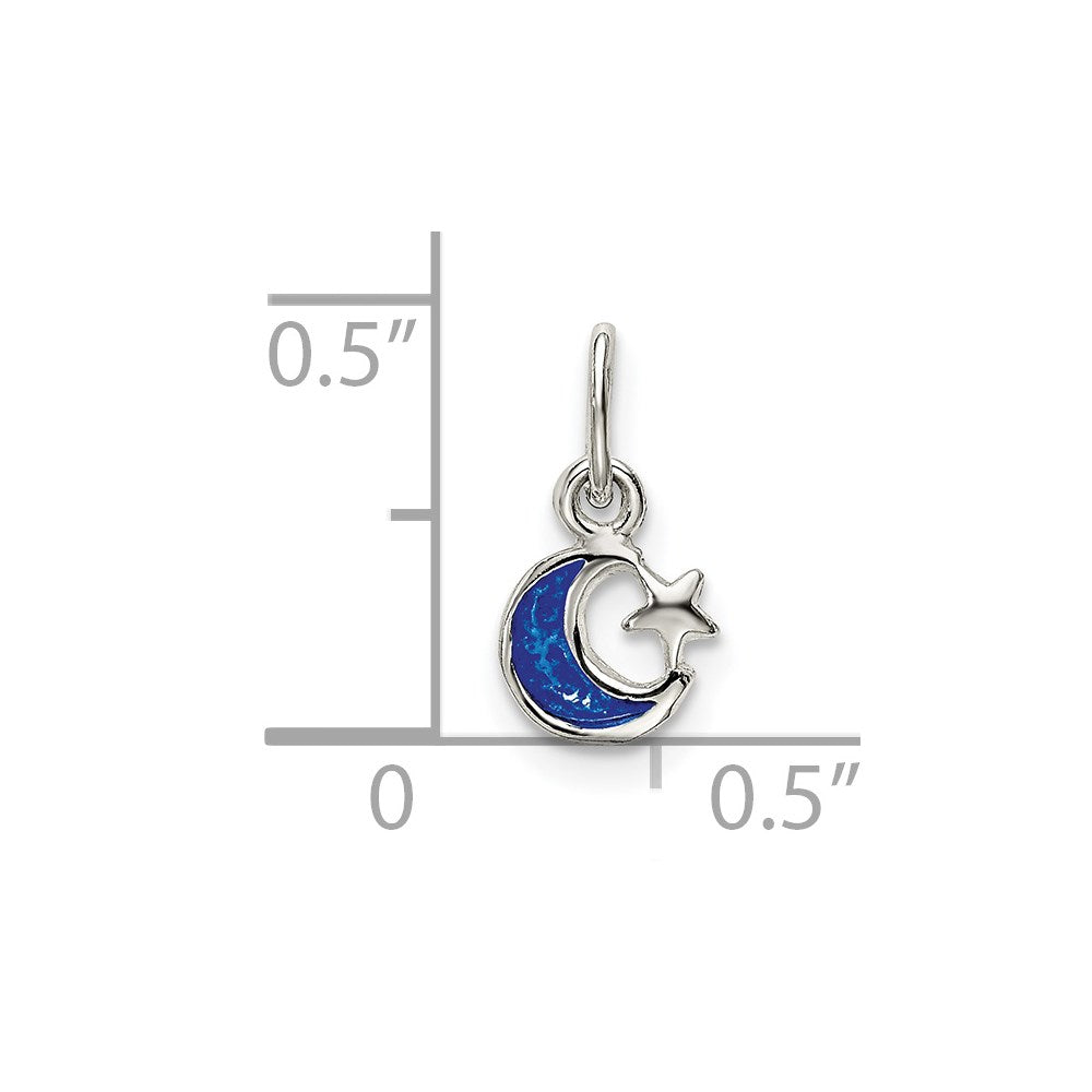 Sterling Silver Enameled Blue Moon And Star Charm