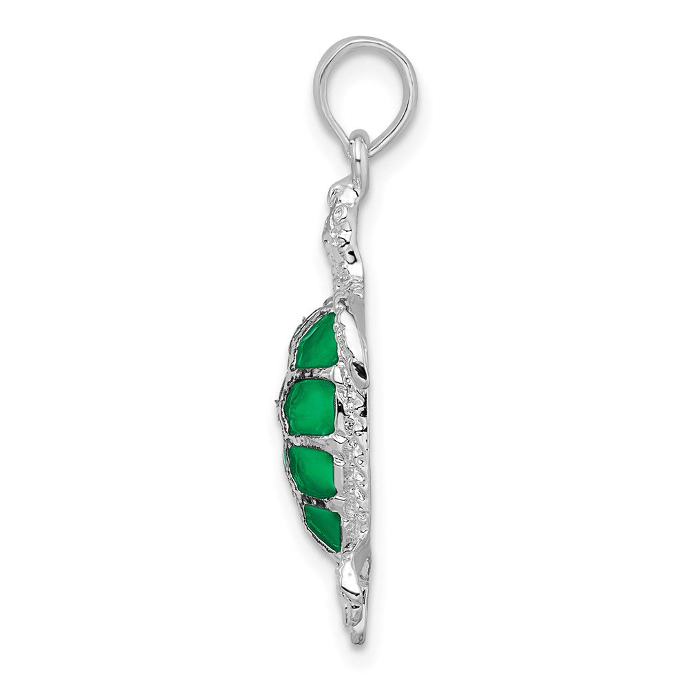Sterling Silver De-Ani Rhodium-Plated Polished Enameled Green Sea Turtle Pendant