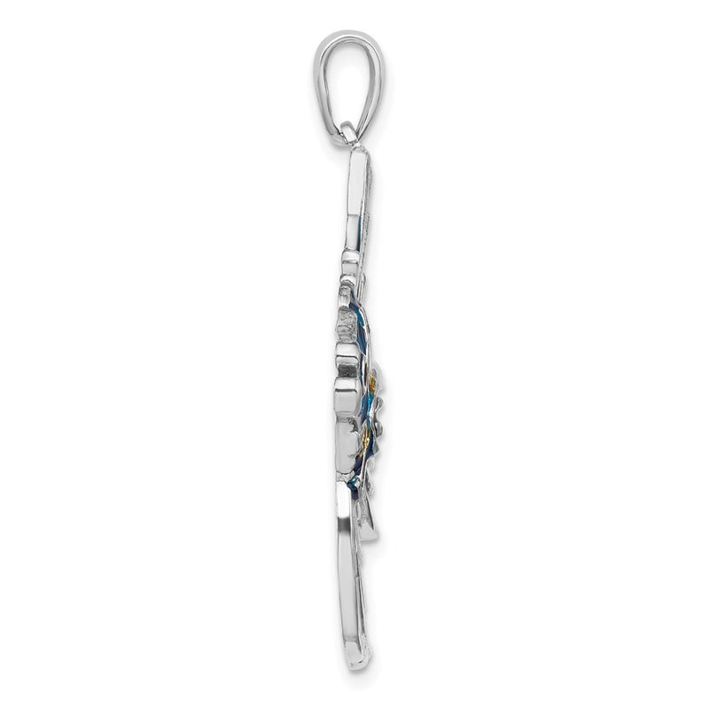 Sterling Silver De-Ani Rhodium-Plated Polished Enameled Angelfish Pendant