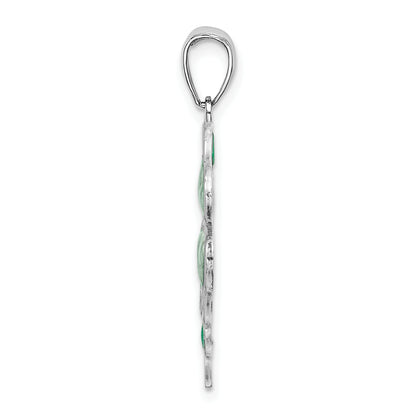 Sterling Silver De-Ani Rhodium-Plated Polished Enameled 4-Leaf Clover Pendant