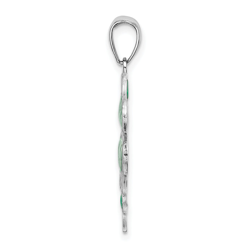 Sterling Silver De-Ani Rhodium-Plated Polished Enameled 4-Leaf Clover Pendant