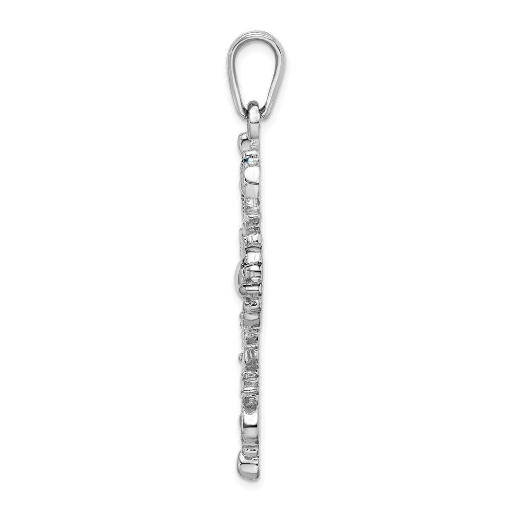 Sterling Silver De-Ani Rhodium-Plated Polished Enameled Fleur De Lis Cross Pendant