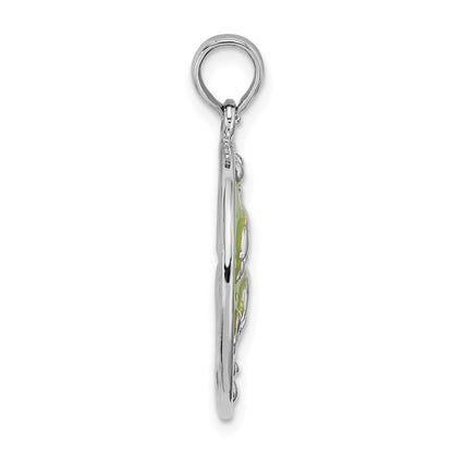 Sterling Silver De-Ani Rhodium-Plated Polished Enameled Dolphins Pendant