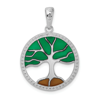 Sterling Silver De-Ani Rhodium-Plated Polished Enameled Tree Of Life Pendant