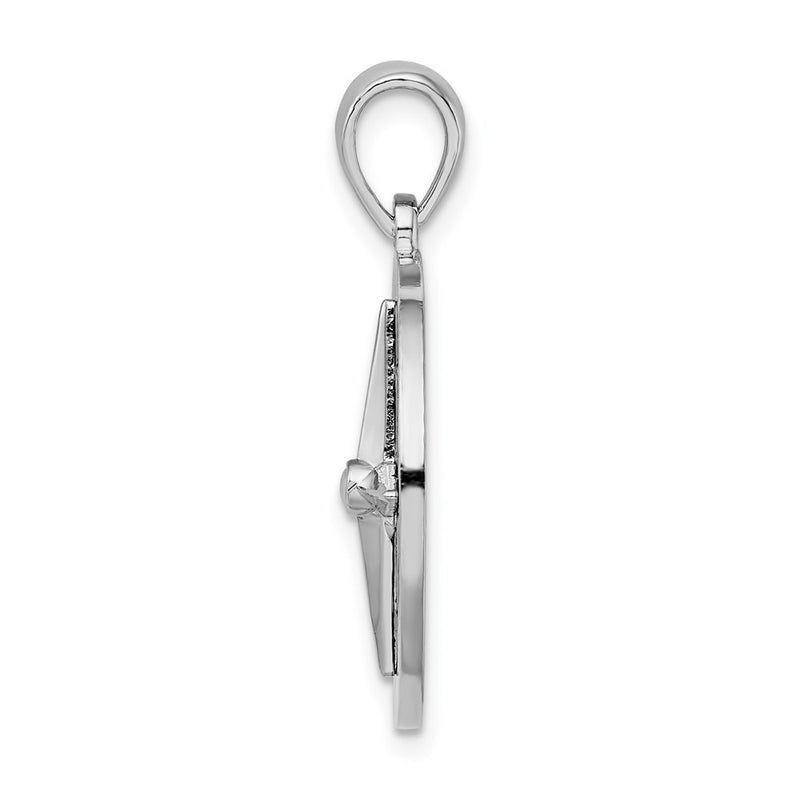Sterling Silver De-Ani Rhodium-Plated Polished Enameled Large Compass Pendant