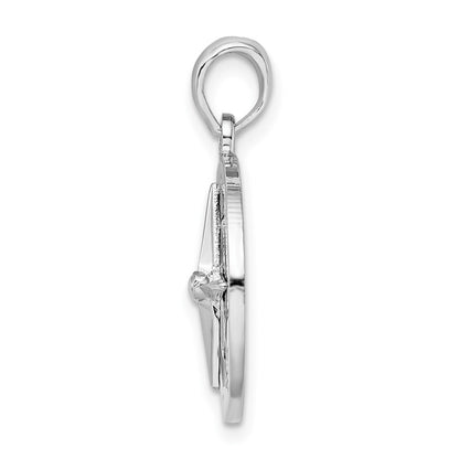 Sterling Silver De-Ani Rhodium-Plated Polished Enameled Compass Pendant