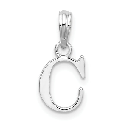 Sterling Silver Rhodium-Plated Polished Block Initial -C- Pendant