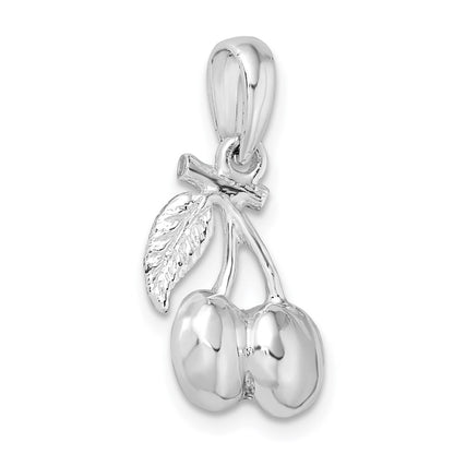 Sterling Silver De-Ani Rhodium-Plated Polished 3D Cherries Pendant