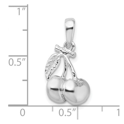 Sterling Silver De-Ani Rhodium-Plated Polished 3D Cherries Pendant
