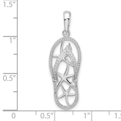 Sterling Silver De-Ani Rhodium-Plated 3D Cut-Out Starfish Flip-Flop Pendant