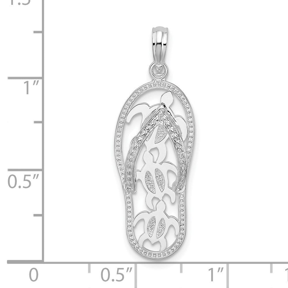 Sterling Silver De-Ani Rhodium-Plated 3D Cut-Out Turtles Flip-Flop Pendant