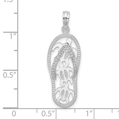 Sterling Silver De-Ani Rhodium-Plated 3D Cut-Out Turtles Flip-Flop Pendant