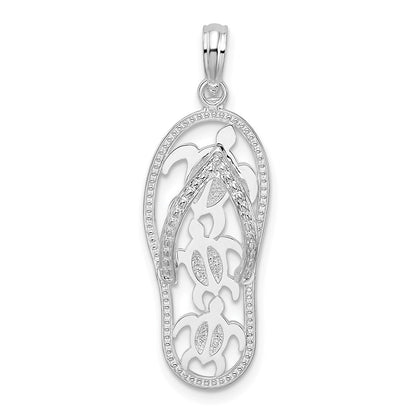 Sterling Silver De-Ani Rhodium-Plated 3D Cut-Out Turtles Flip-Flop Pendant