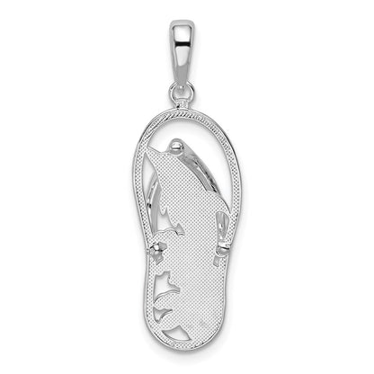 Sterling Silver De-Ani Rhodium-Plated 3D Cut-Out Dolphin Flip-Flop Pendant