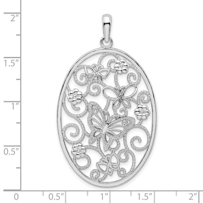Sterling Silver De-Ani Rhodium-Plated Polished Oval Butterflies Pendant
