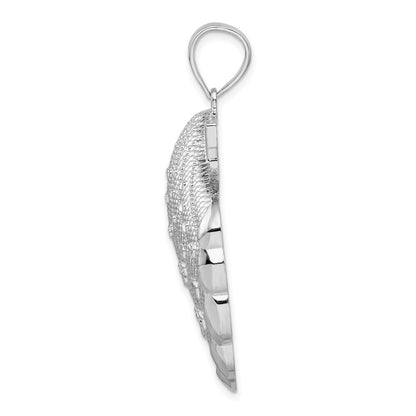 Sterling Silver De-Ani Rhodium-Plated Diamond-Cut Large Scallop Shell Pendant