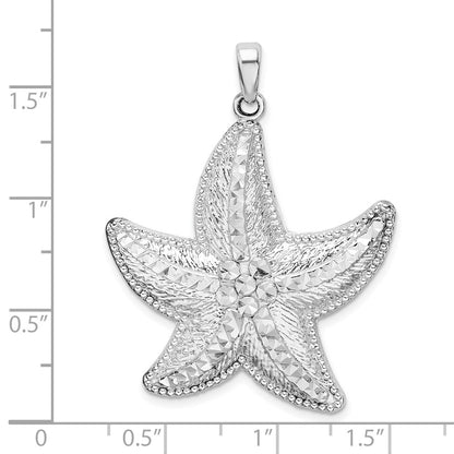 Sterling Silver De-Ani Rhodium-Plated Polished Diamond-Cut Large Starfish Pendant