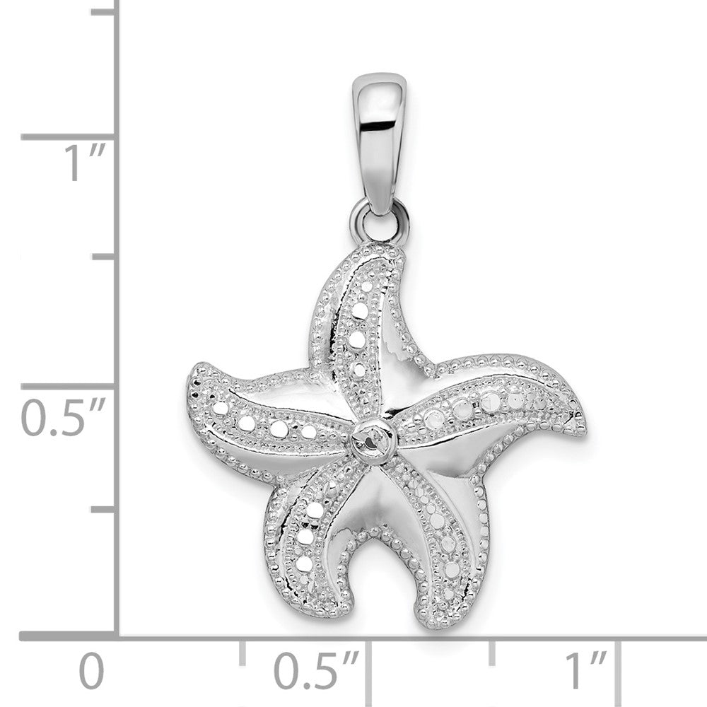Sterling Silver De-Ani Rhodium-Plated Polished Diamond-Cut Starfish Pendant