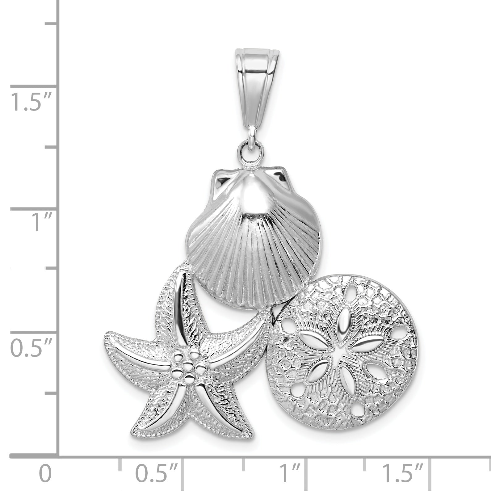 Sterling Silver De-Ani Rhodium-Plated Polished And Textured Sea Life Pendant