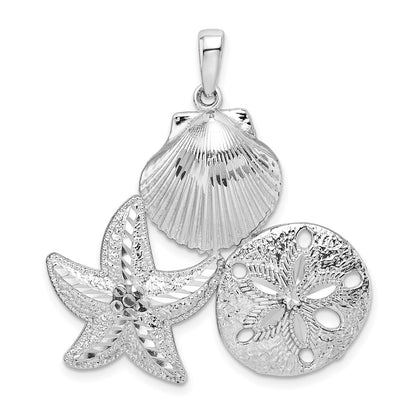 Sterling Silver De-Ani Rhodium-Plated Polished And Diamond-Cut Sea Life Pendant