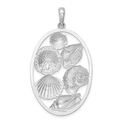 Sterling Silver De-Ani Rhodium-Plated Polished Shells Oval Pendant
