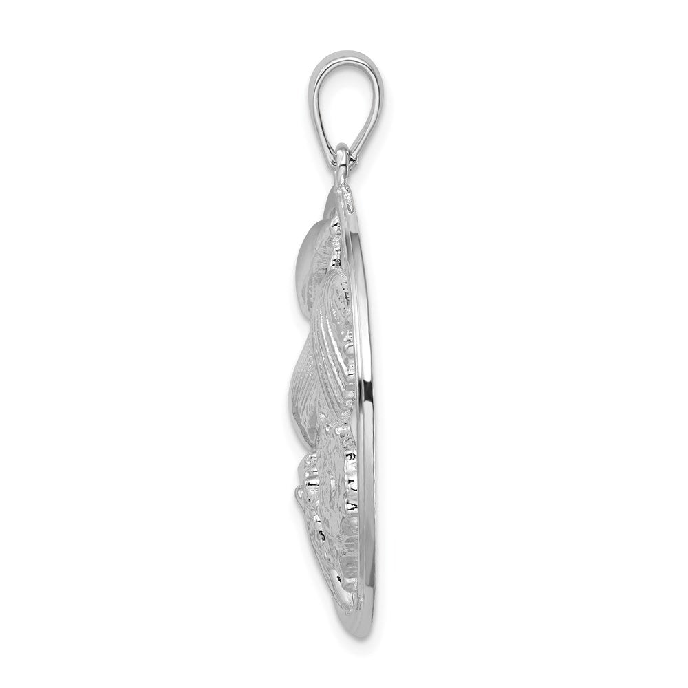 Sterling Silver De-Ani Rhodium-Plated Polished Shells Large Round Pendant