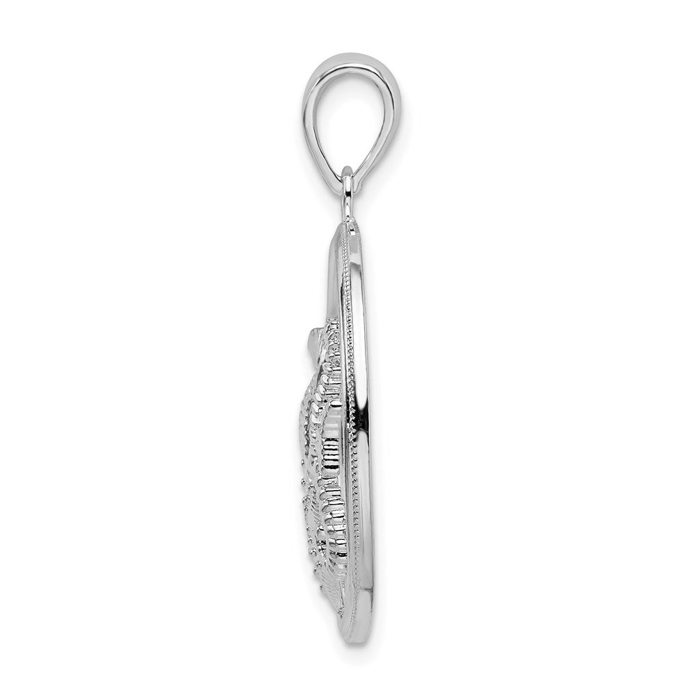 Sterling Silver De-Ani Rhodium-Plated Polished Sea Life Round Pendant