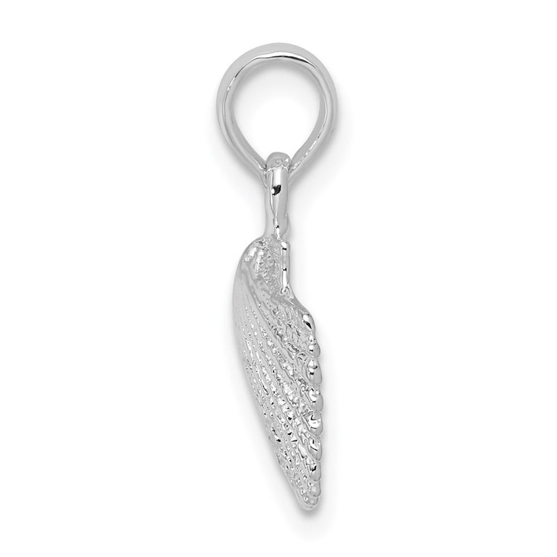 Sterling Silver De-Ani Rhodium-Plated Polished Scallop Shell Pendant