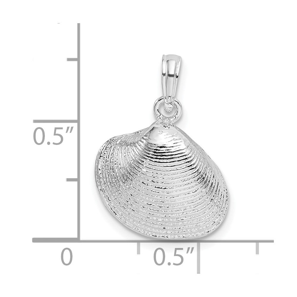 Sterling Silver De-Ani Rhodium-Plated Polished Clam Shell Pendant