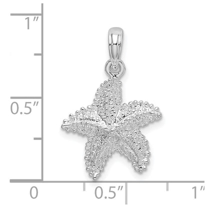 Sterling Silver De-Ani Rhodium-Plated Polished Beaded Starfish Pendant