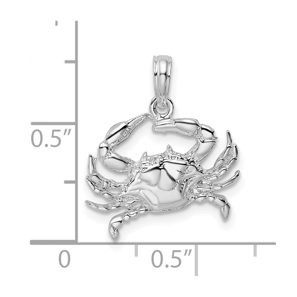 Sterling Silver De-Ani Rhodium-Plated Polished Blue Crab Pendant