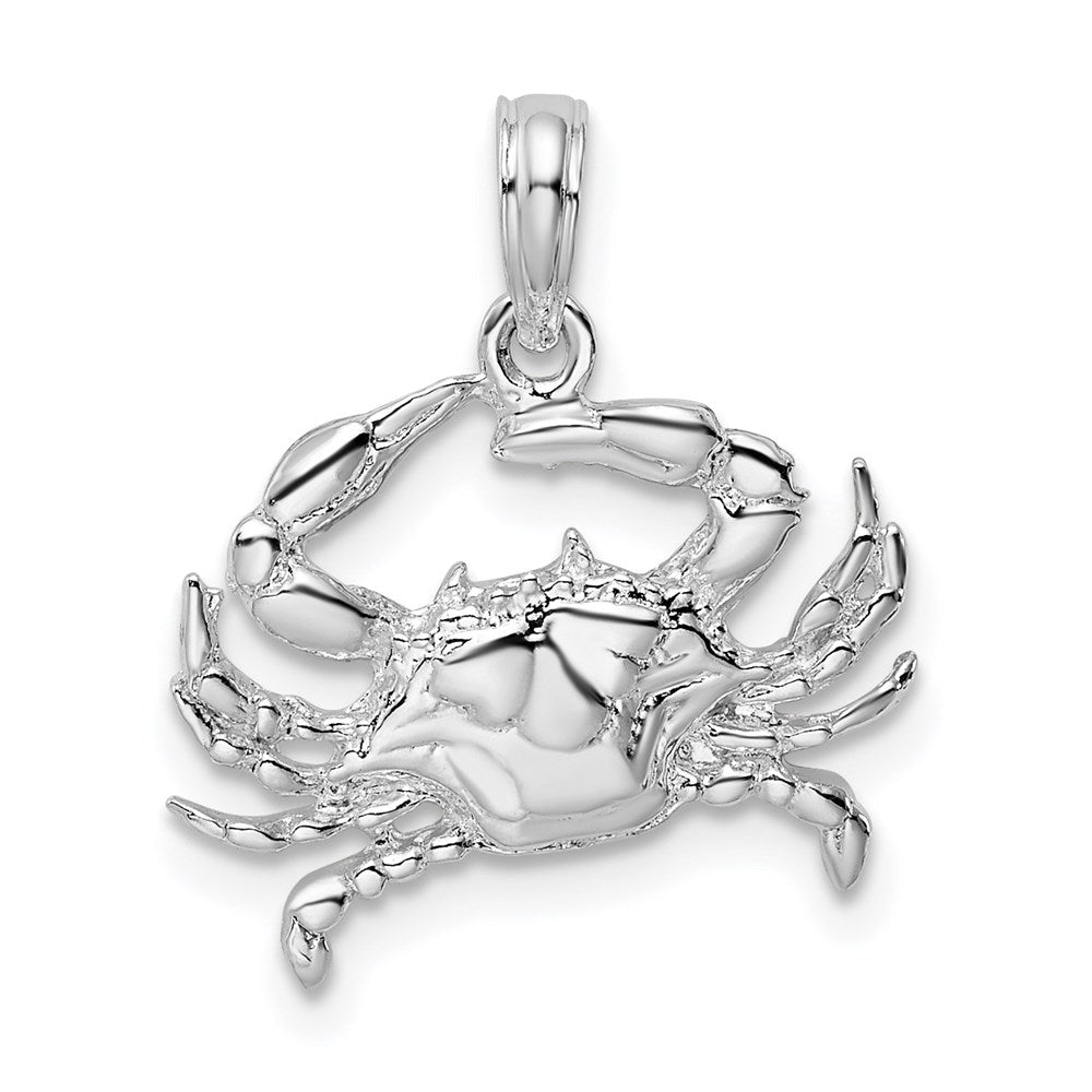 Sterling Silver De-Ani Rhodium-Plated Polished Blue Crab Pendant