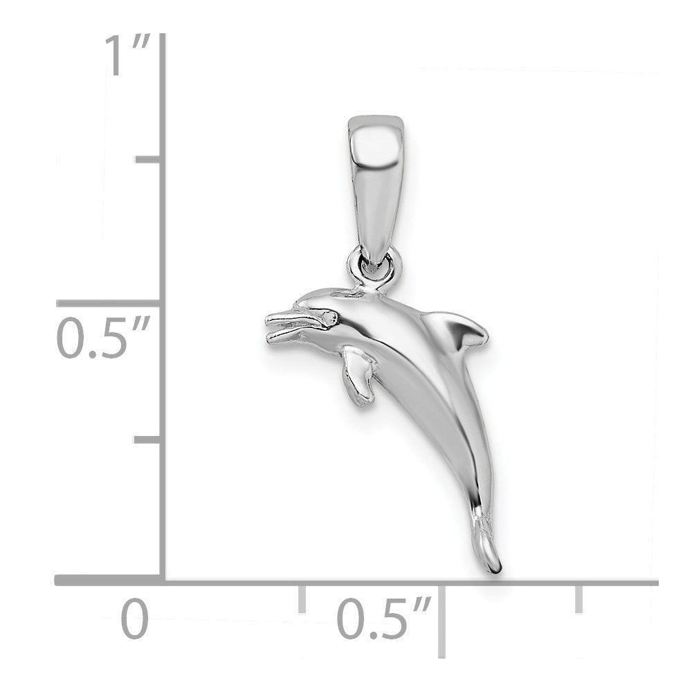 Sterling Silver De-Ani Rhodium-Plated Polished 3D Jumping Dolphin Pendant