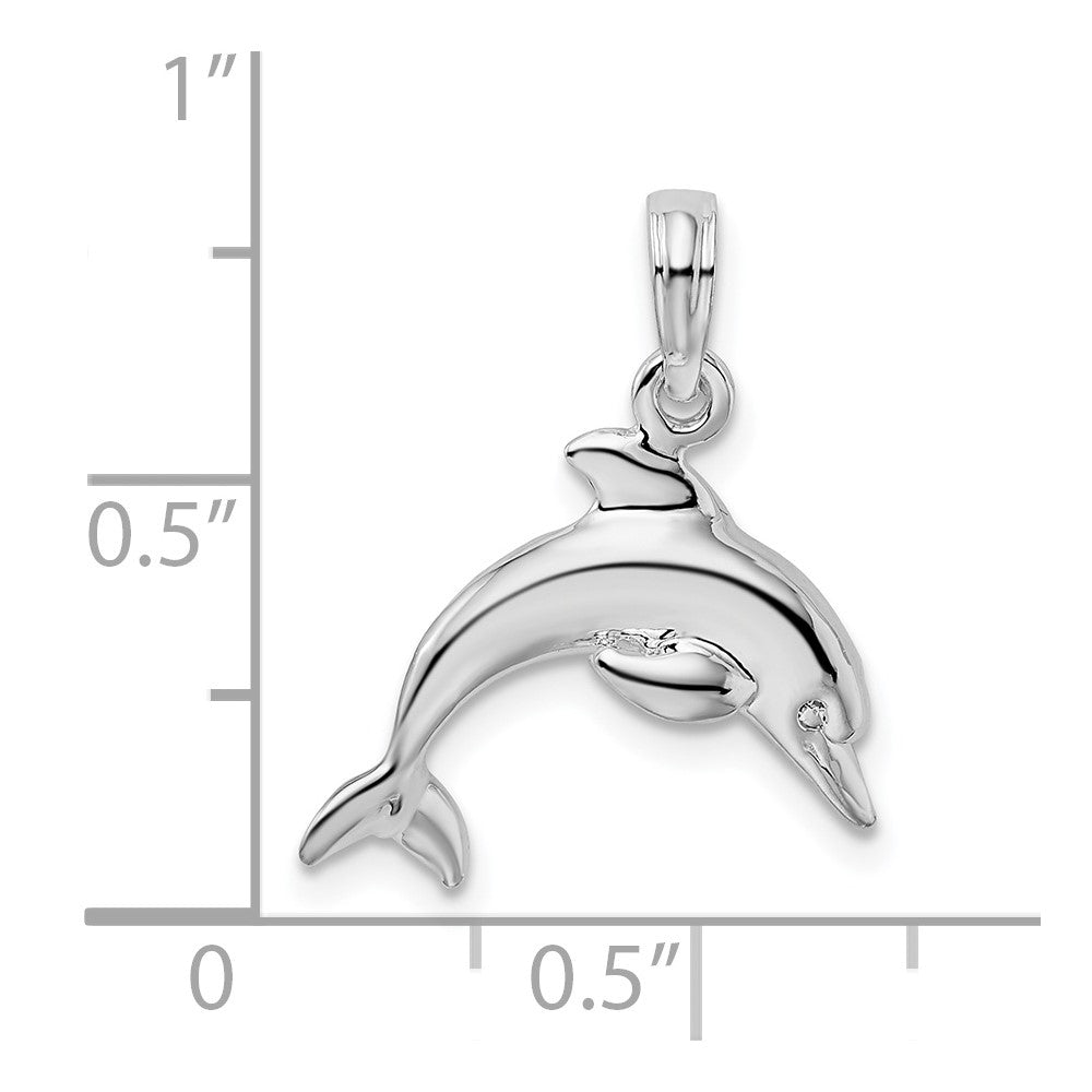 Sterling Silver De-Ani Rhodium-Plated Polished 3D Jumping Dolphin Pendant